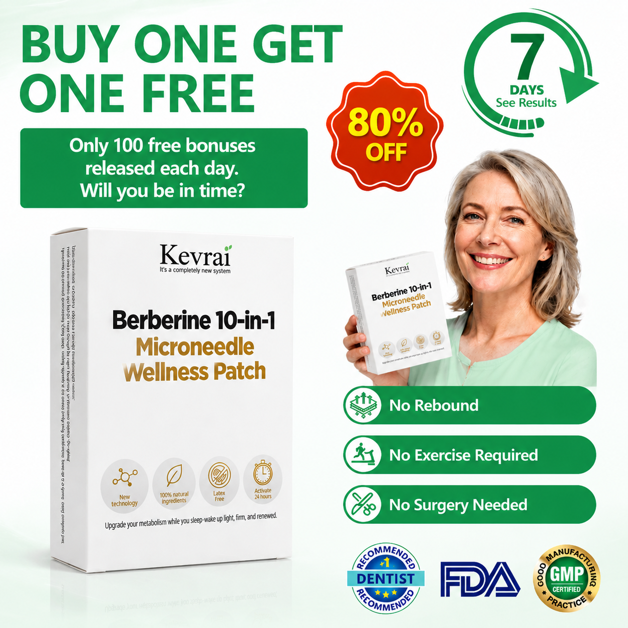 USA Doctor Recommended 🌟 | Kevrai® Berberine 10-in-1 Nano Microneedle Patch | ✅ Science-Backed Formula  | Visible Results in 7 Days 🏅